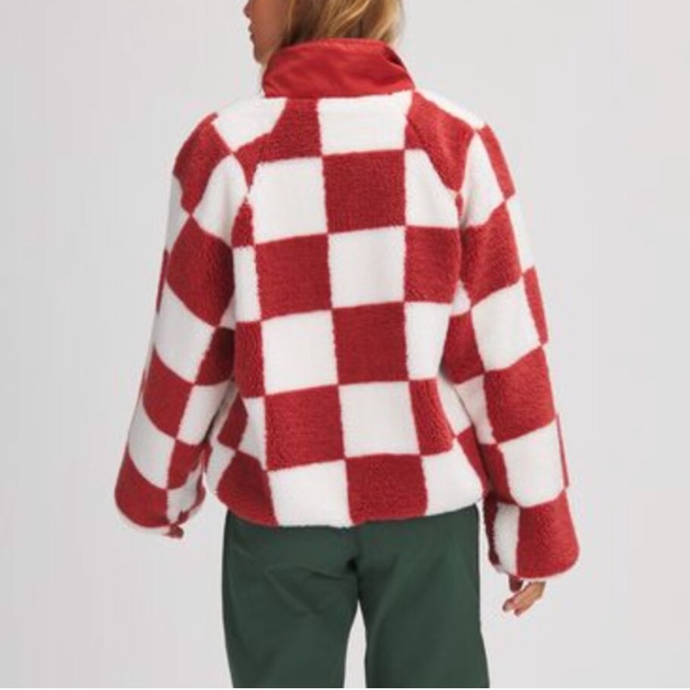 Checkerboard Teddy Jacket - Red/White Plush Coat
